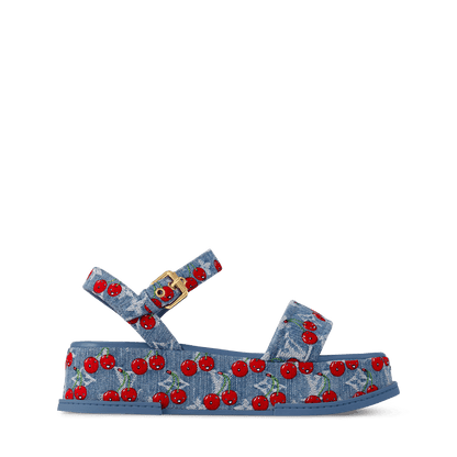 Women's Maya Platform Sandal Blue Monogram Cherry Denim 1AHNYD