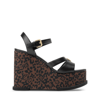 Women's Maya Wedge Sandal Brown Monogram Leopard Calf Leather 1AJONR