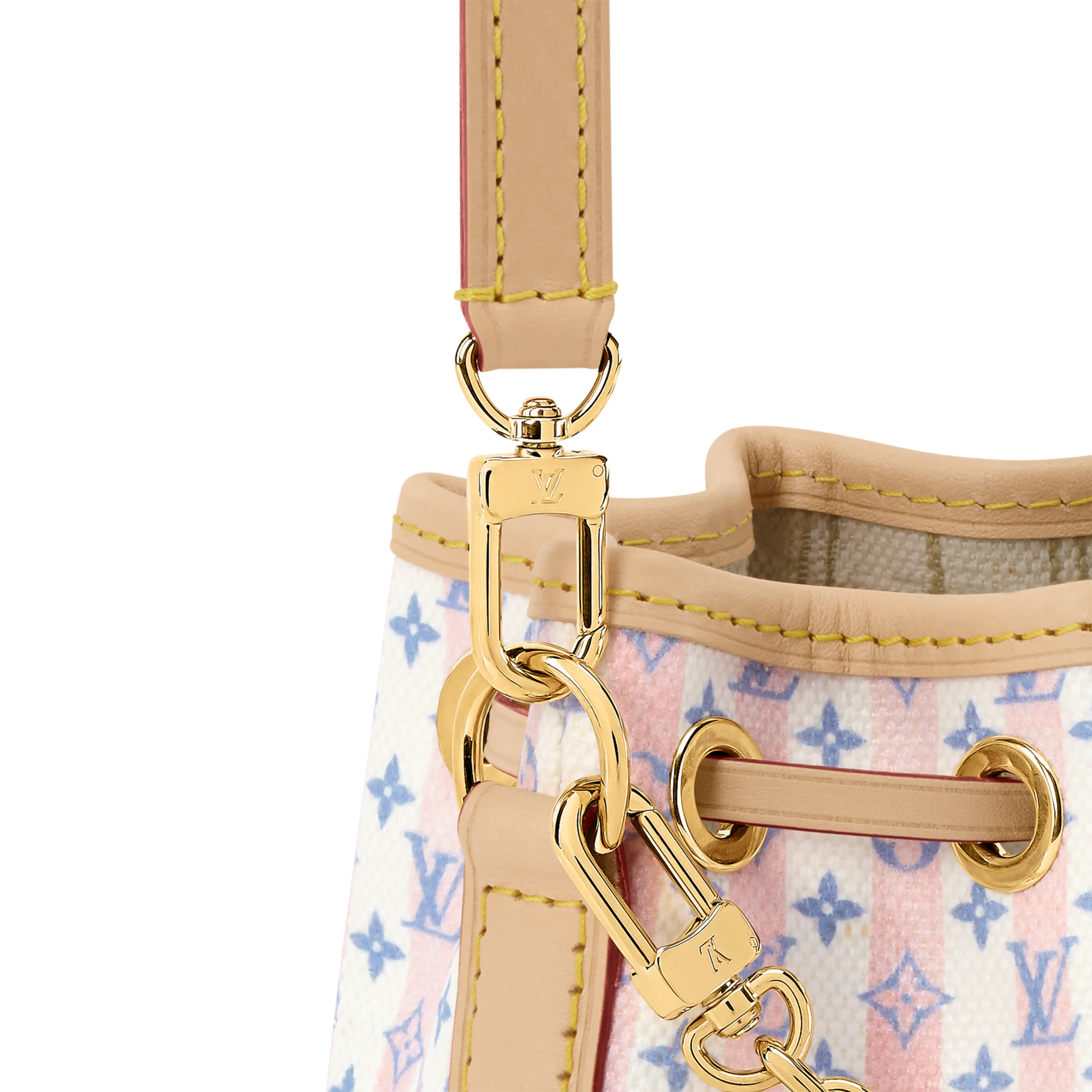 Nano Noé Minigram Canvas Stamp Blue Gold-Toned Hardware