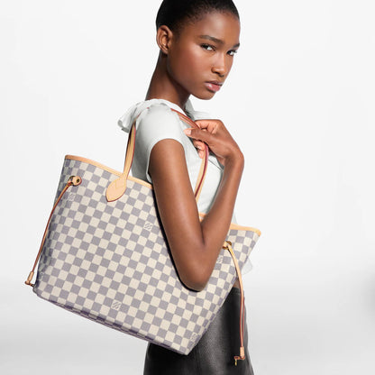 Women's Neverfull MM Damier Azur Canvas Tote