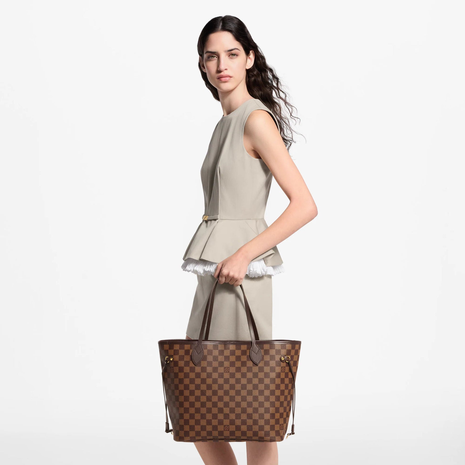 Women's Neverfull MM Damier Ebene Cherry Coated Canvas Tote Bag N40599