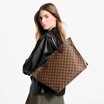 Women's Neverfull MM Damier Ebene Rose Ballerine Tote Bag