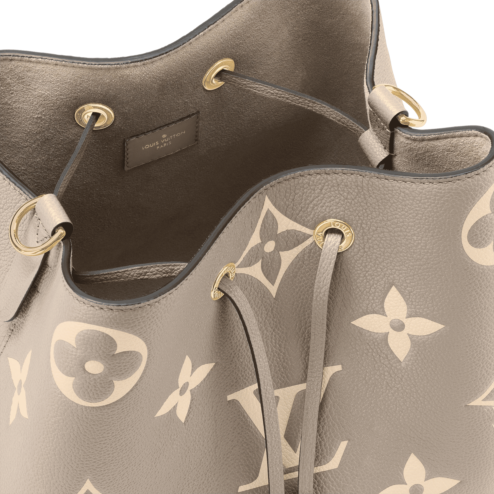 NéoNoé MM Bicolor Monogram Empreinte Leather Tourterelle Gray Gold-Toned Hardware