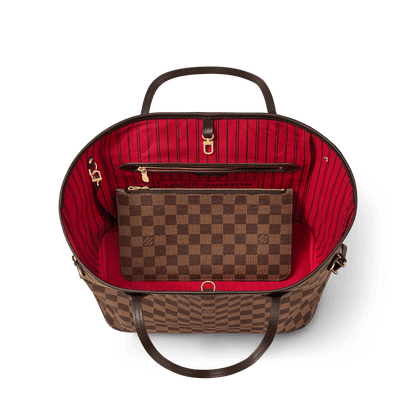 Women's Neverfull MM Damier Ebene Cherry Coated Canvas Tote Bag N40599
