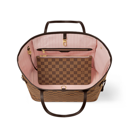 Neverfull MM Damier Ebene Coated Canvas Rose Ballerine Gold-Toned Hardware
