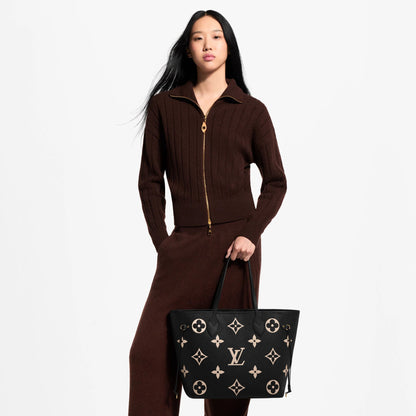 Women's Neverfull MM Black Beige Monogram Empreinte Leather Tote Bag M58907