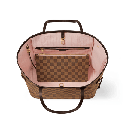 Women's Neverfull MM Damier Ebene Rose Ballerine Tote Bag