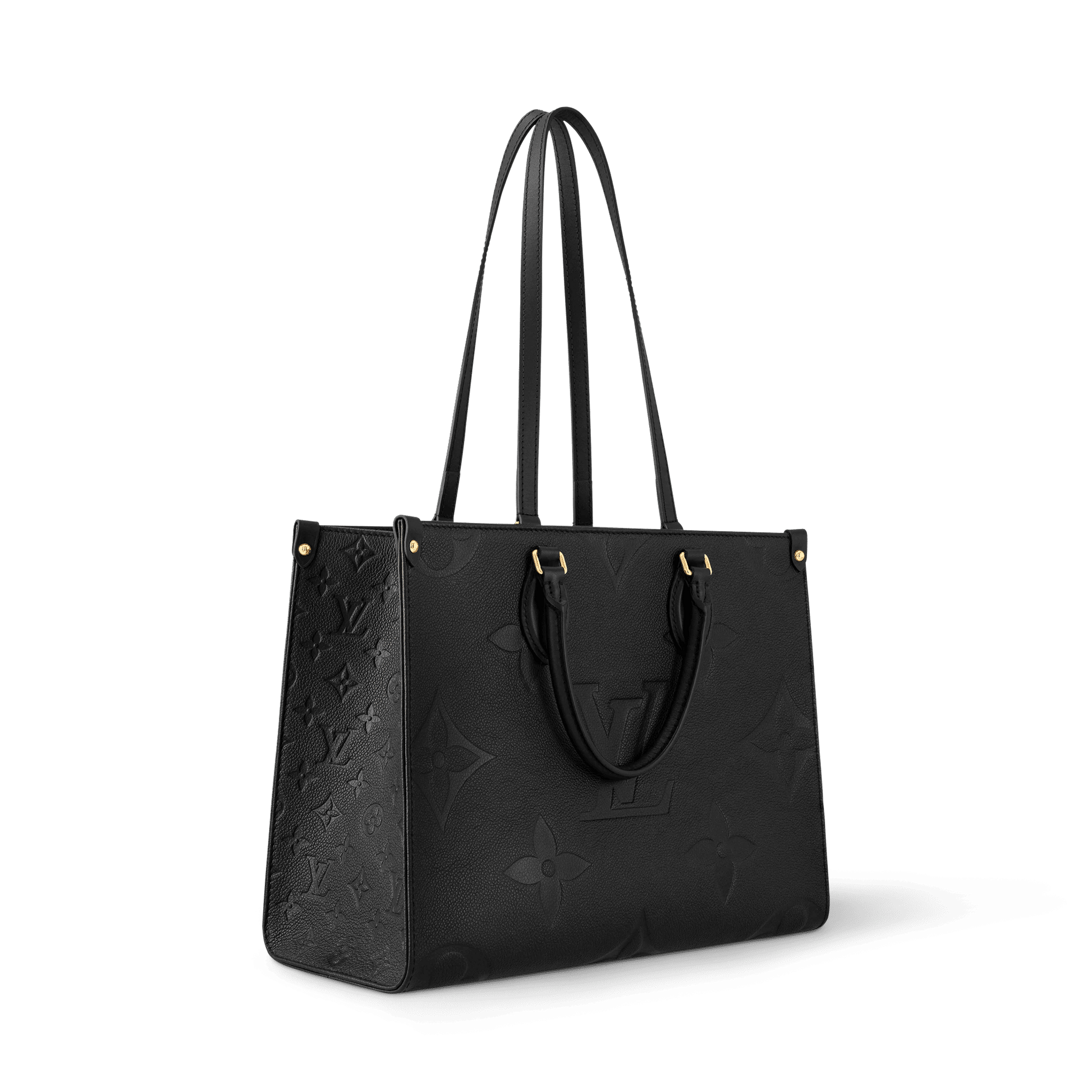 Women's Onthego MM Black Monogram Empreinte Leather Tote Bag M45595