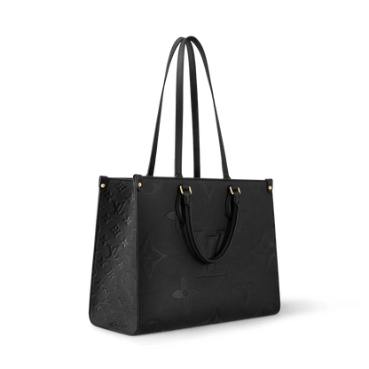 Women's Onthego MM Black Monogram Empreinte Leather Tote Bag M45595