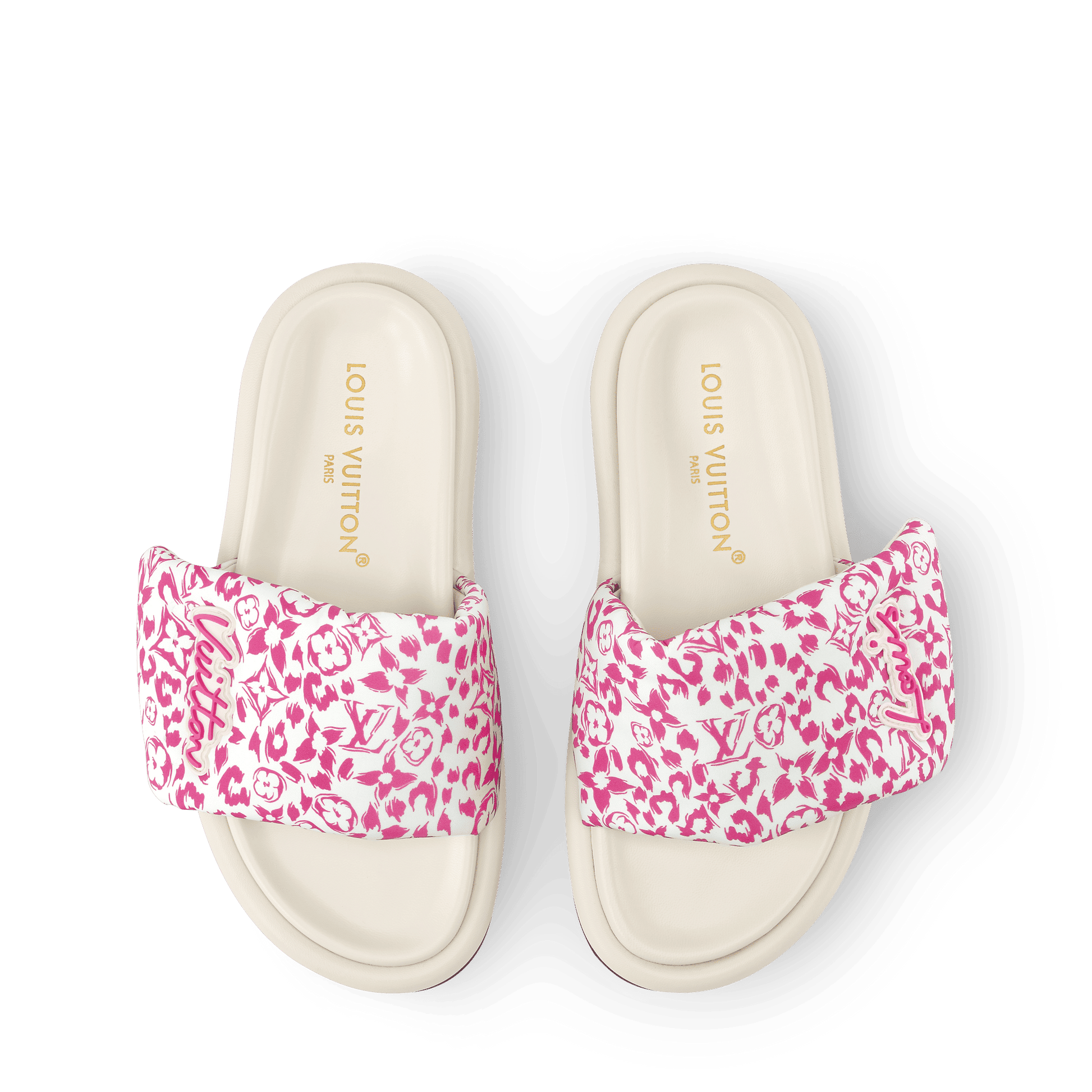 Women's Pool Pillow Flat Comfort Mule Pink Monogram Leopard Nylon 1AJN96