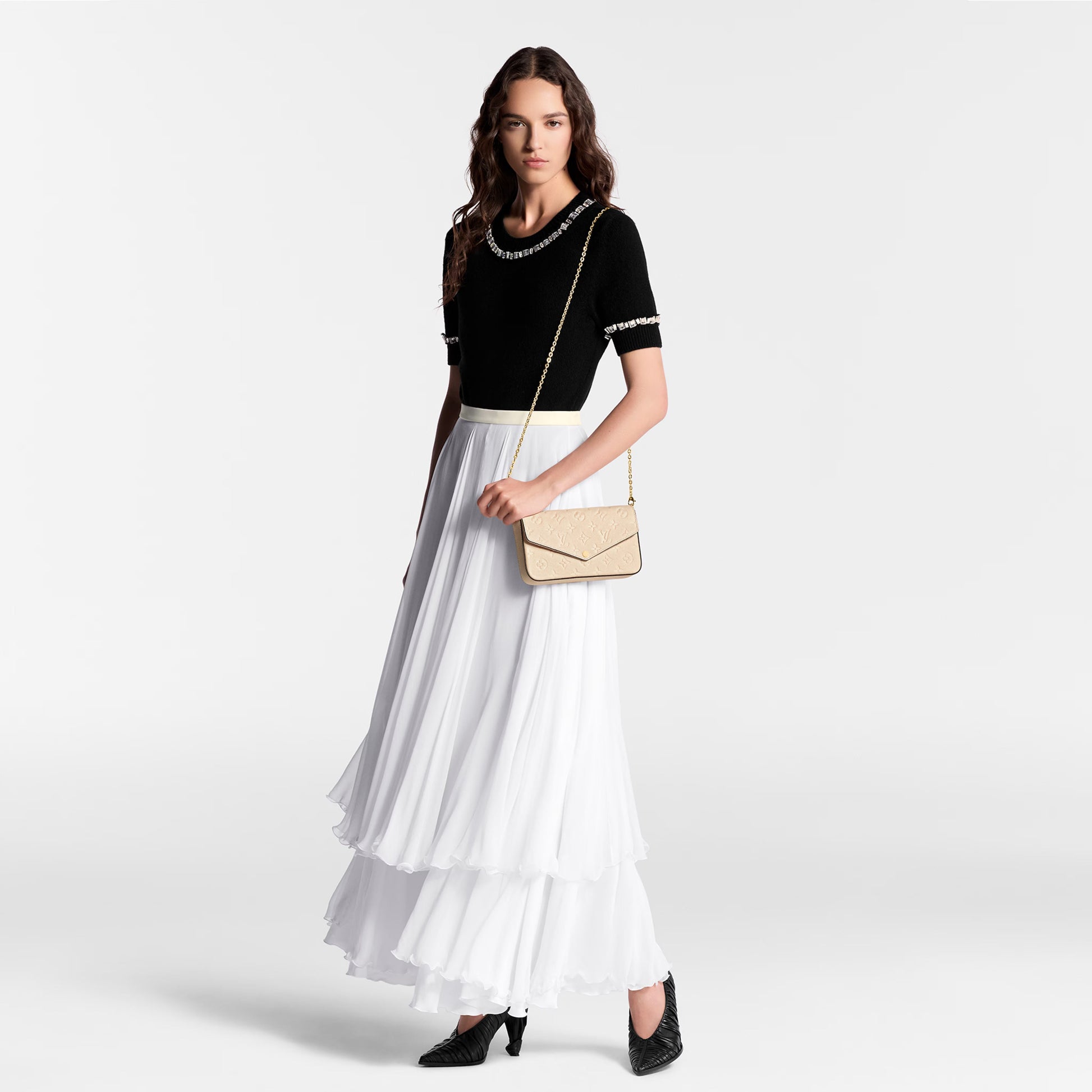 Pochette Félicie Monogram Empreinte Leather Crème Gold-Toned Hardware