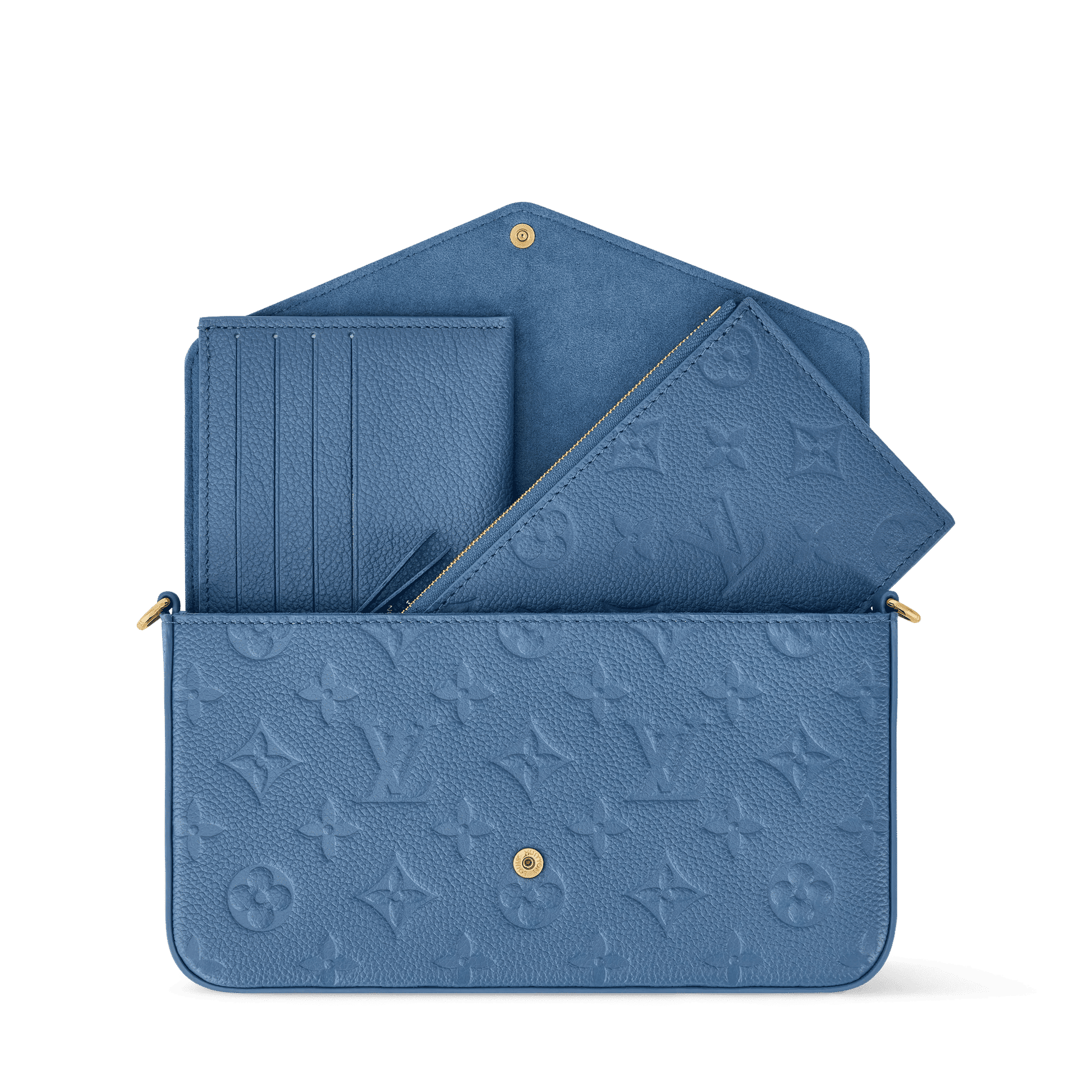 Pochette Félicie Monogram Empreinte Leather Blue Jean Gold-Toned Hardware