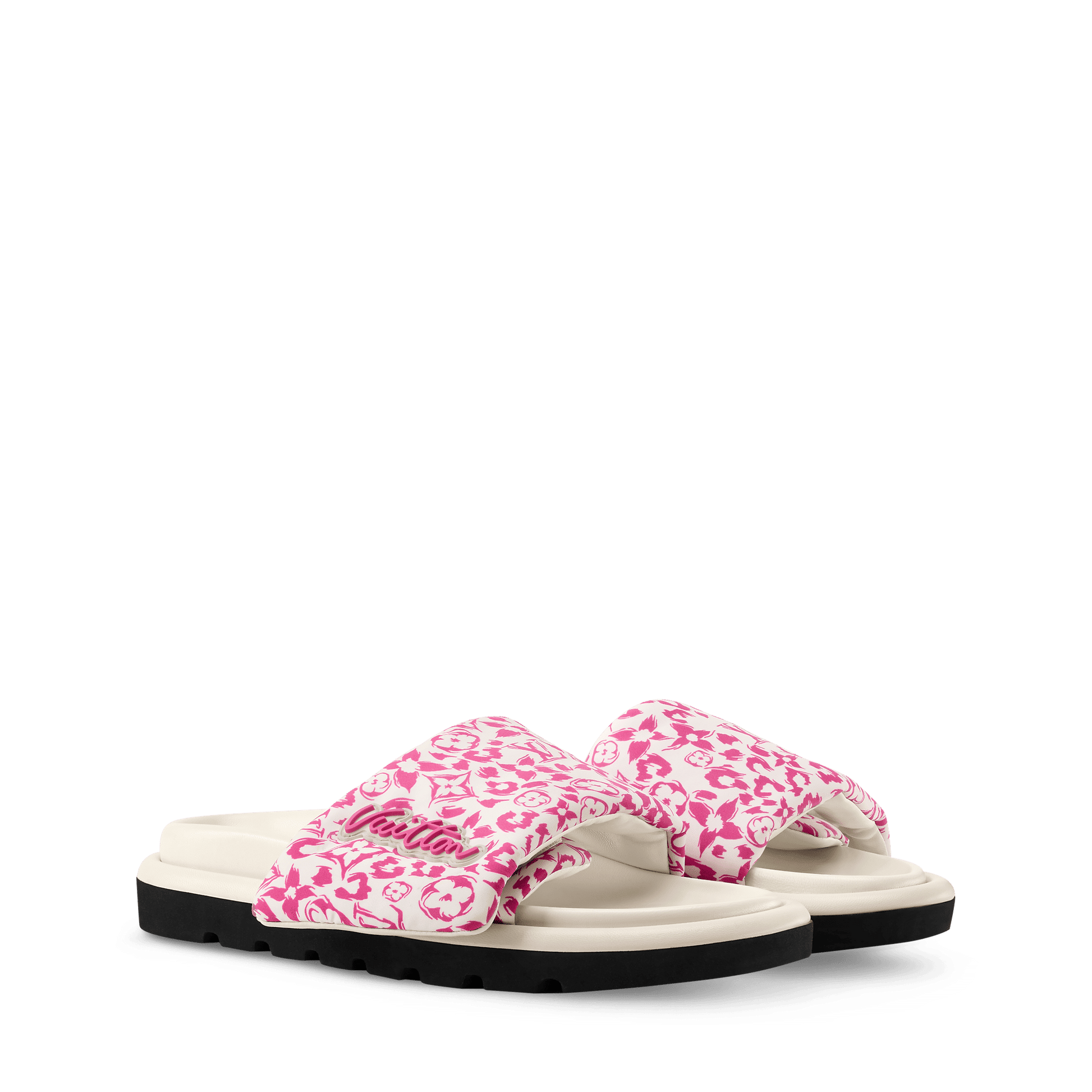 Women's Pool Pillow Flat Comfort Mule Pink Monogram Leopard Nylon 1AJN96