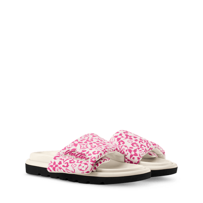 Women's Pool Pillow Flat Comfort Mule Pink Monogram Leopard Nylon 1AJN96