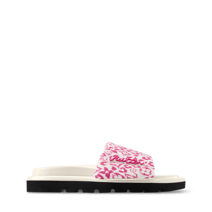 Women's Pool Pillow Flat Comfort Mule Pink Monogram Leopard Nylon 1AJN96