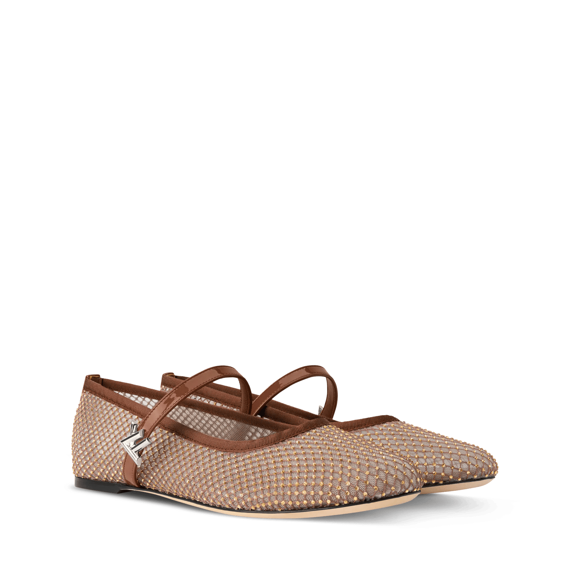 Women's Romy Flat Ballerina Brown Mesh/Strass 1AIDST