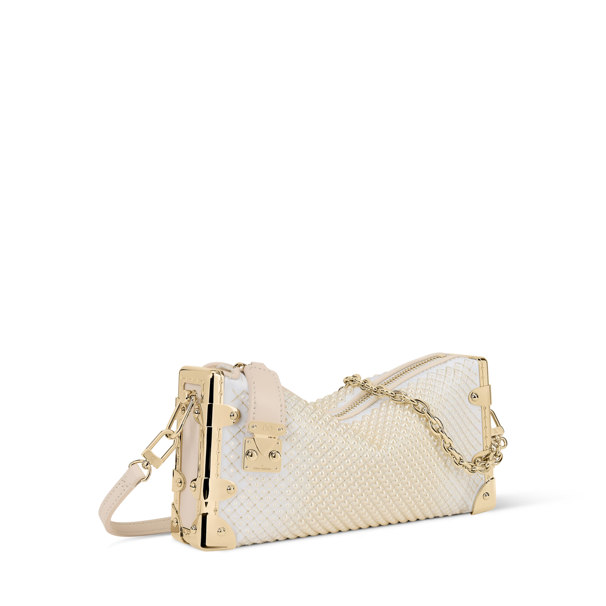 Slim Trunk Cream Satin Pearl Embellishment Gold-Toned Hardware