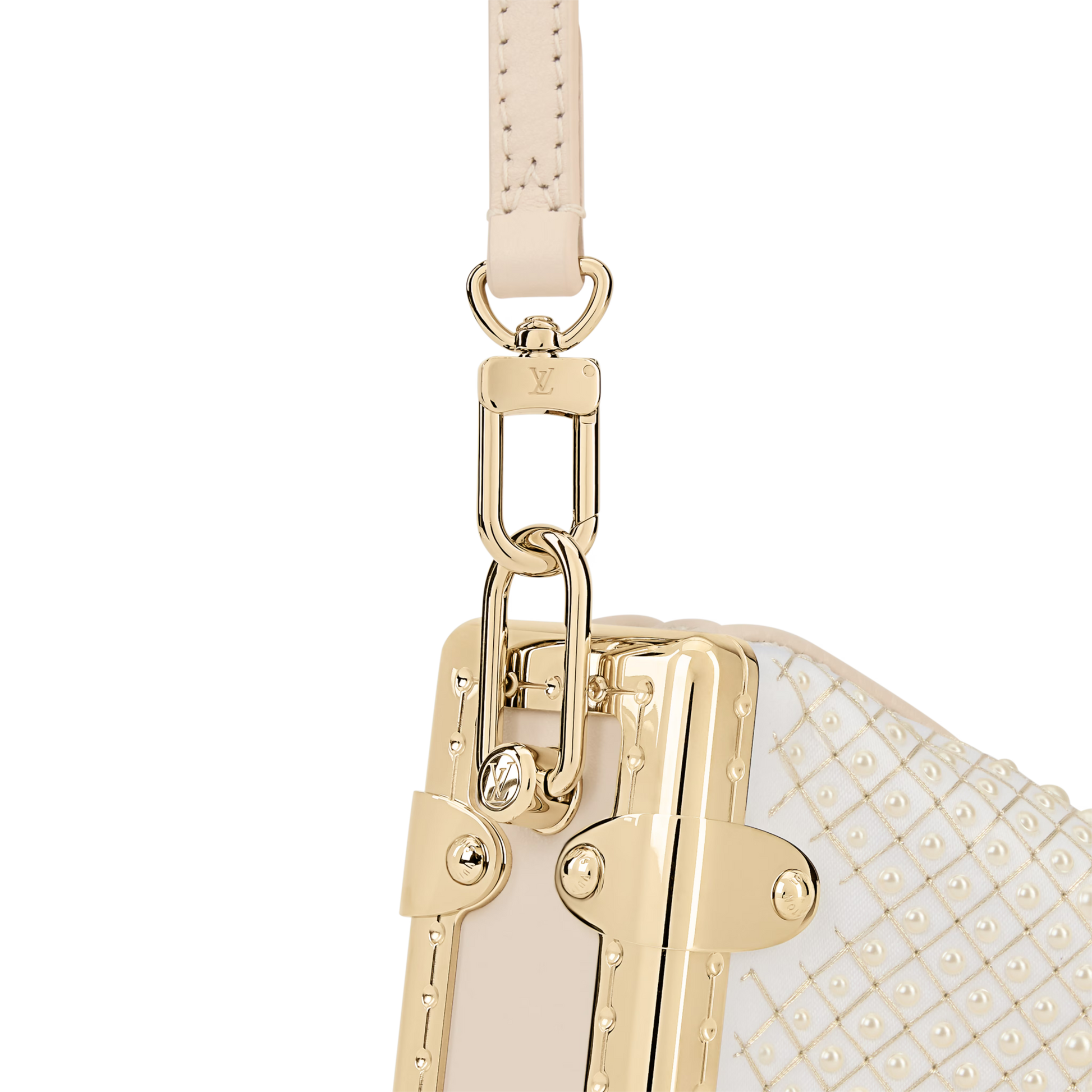 Slim Trunk Cream Satin Pearl Embellishment Gold-Toned Hardware
