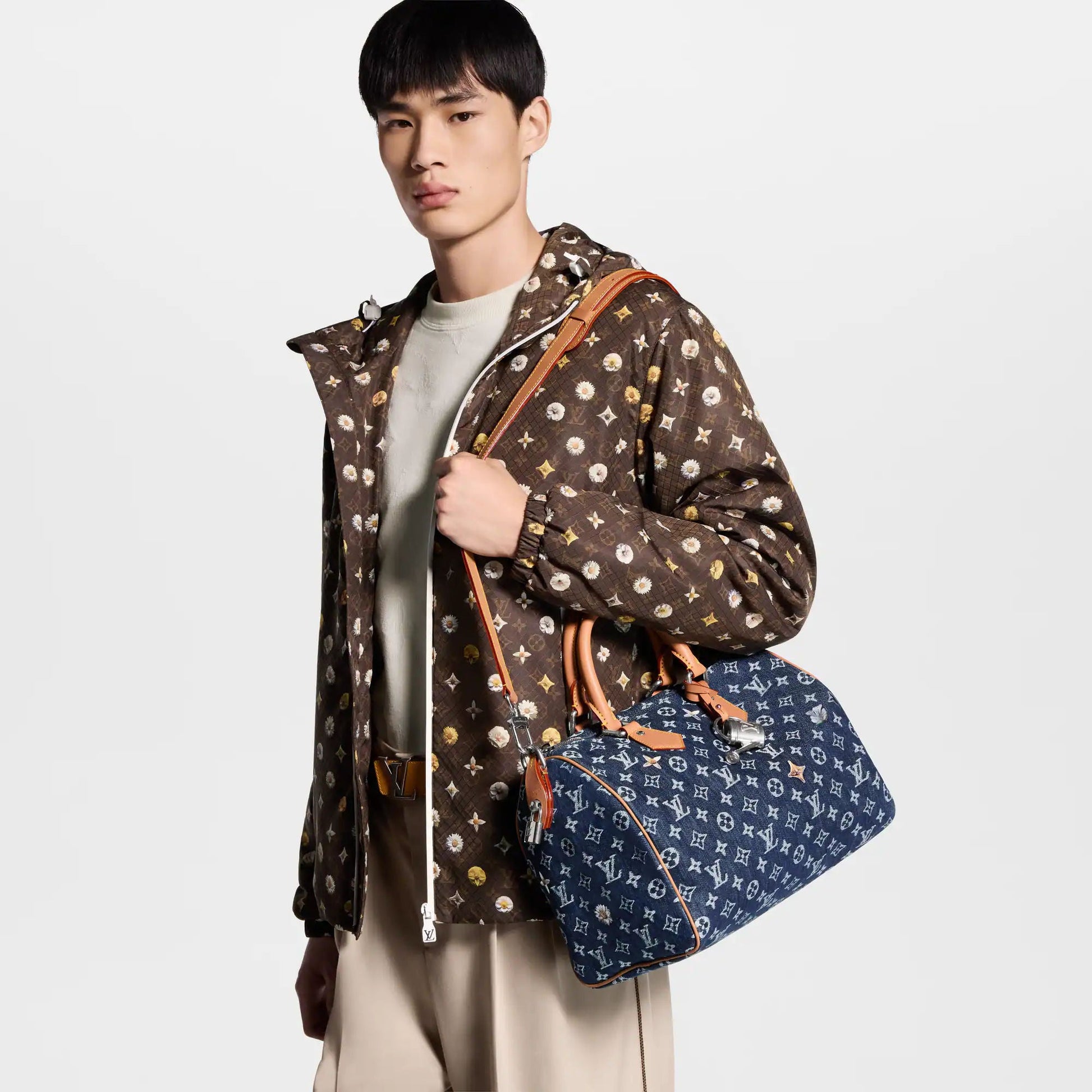 Men's Speedy 30 Bandoulière Bag Monogram Flowers Denim