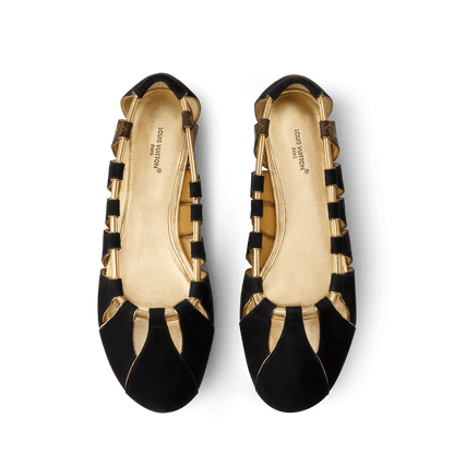 Women's Spike Flat Ballerina Black Suede Metallic Calf Leather 1AJLU9