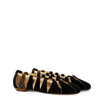 Women's Spike Flat Ballerina Black Suede Metallic Calf Leather 1AJLU9