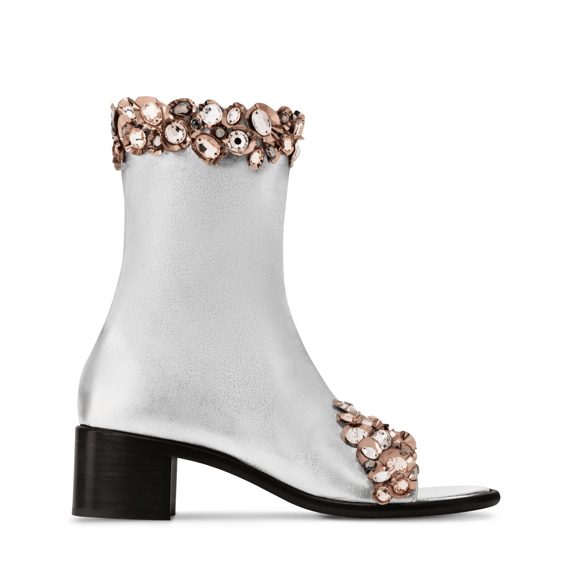 Women's Talisman Open Toe Ankle Boot Silver Metallic Lambskin 1AJOAU