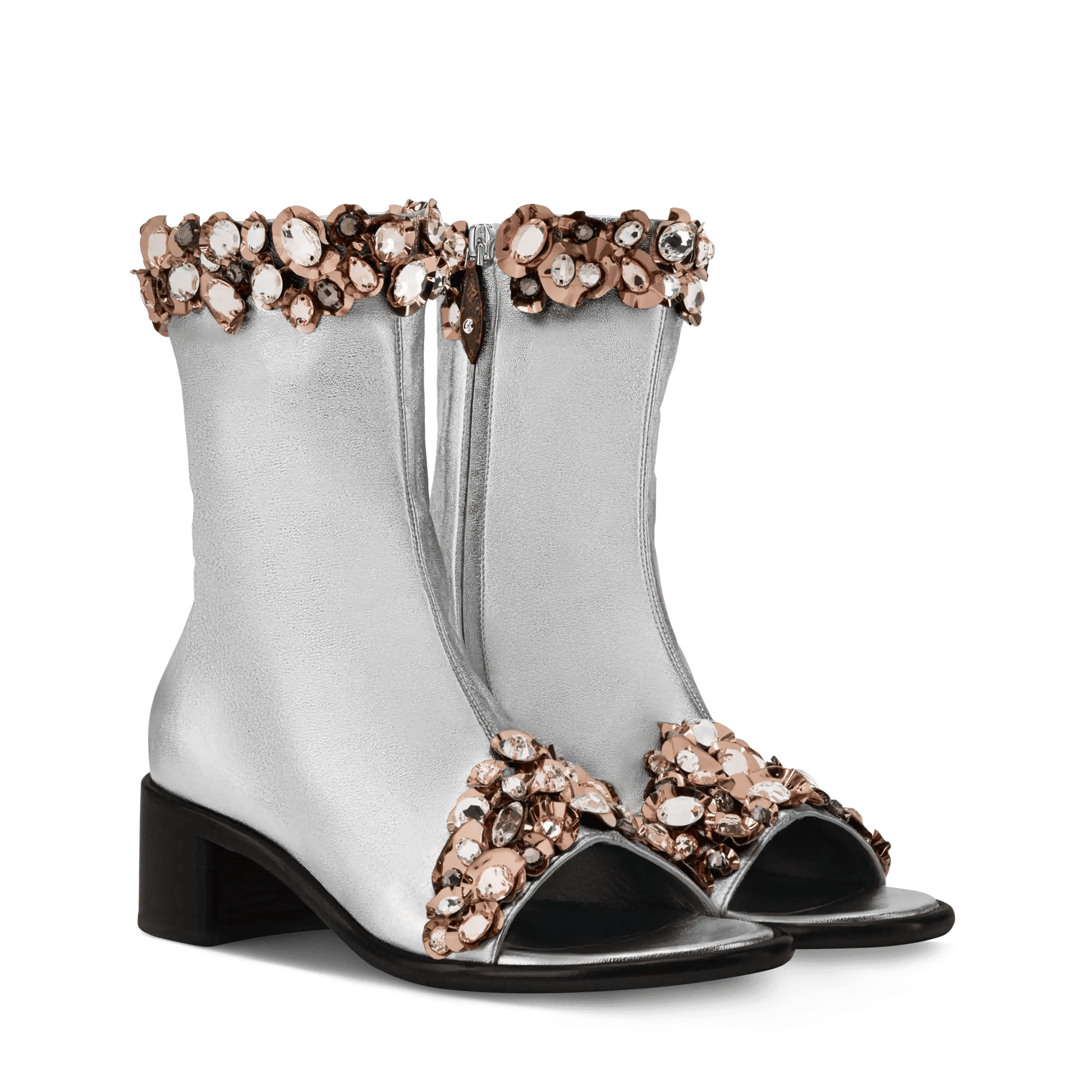 Women's Talisman Open Toe Ankle Boot Silver Metallic Lambskin 1AJOAU