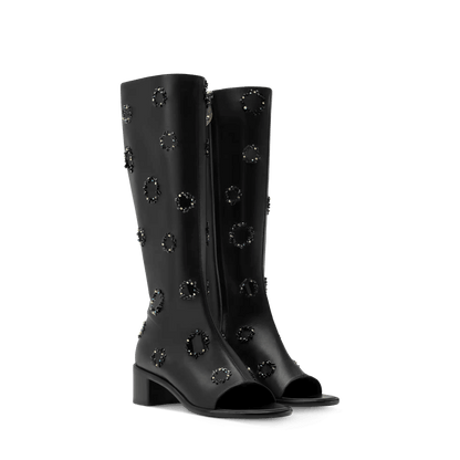 Women's Talisman Open Toe High Boot Black Lambskin 1AJOGC