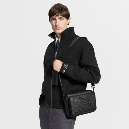 Trio Messenger Monogram Shadow Calf Leather Black Black-Tone Hardware