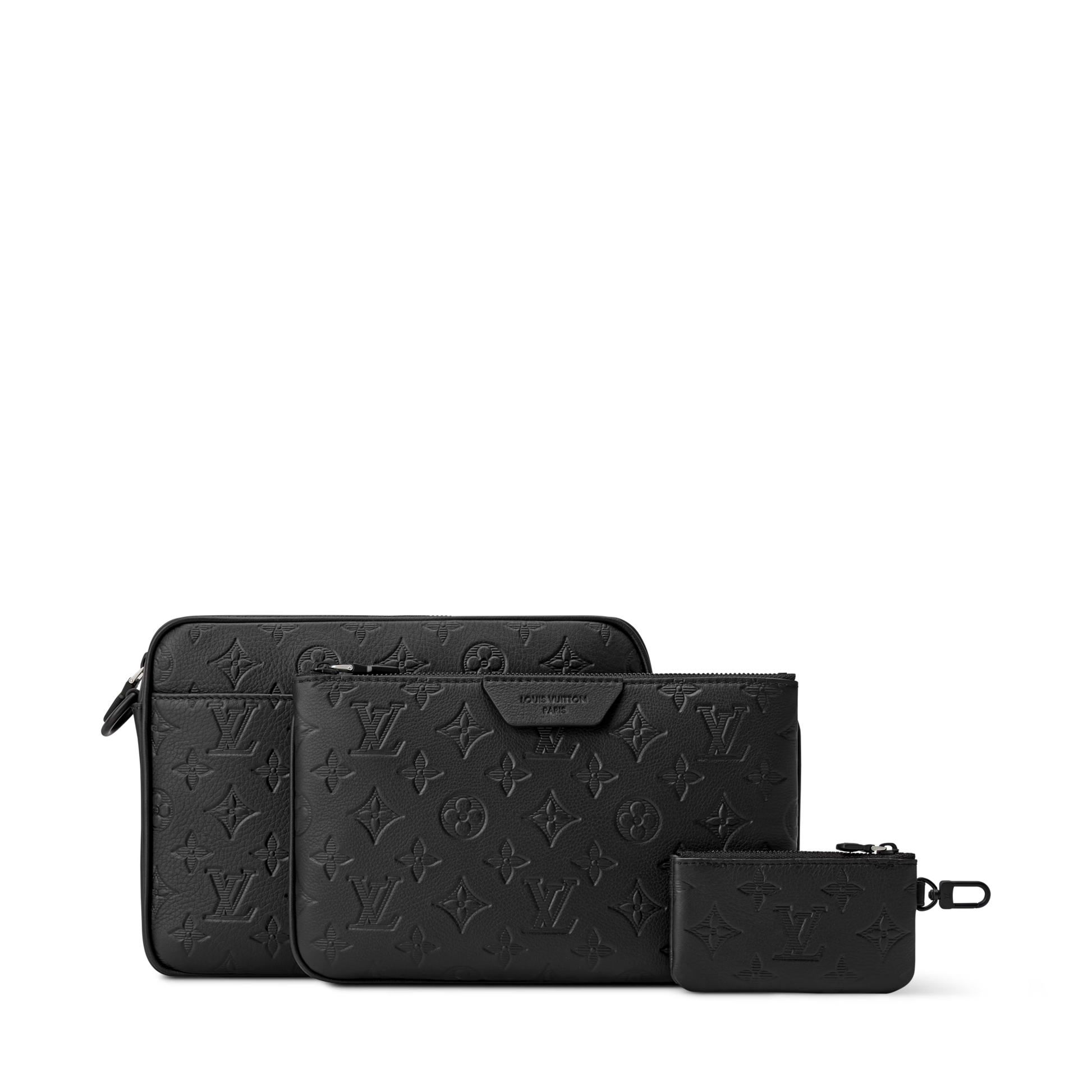 Trio Messenger Monogram Shadow Calf Leather Black Black-Tone Hardware