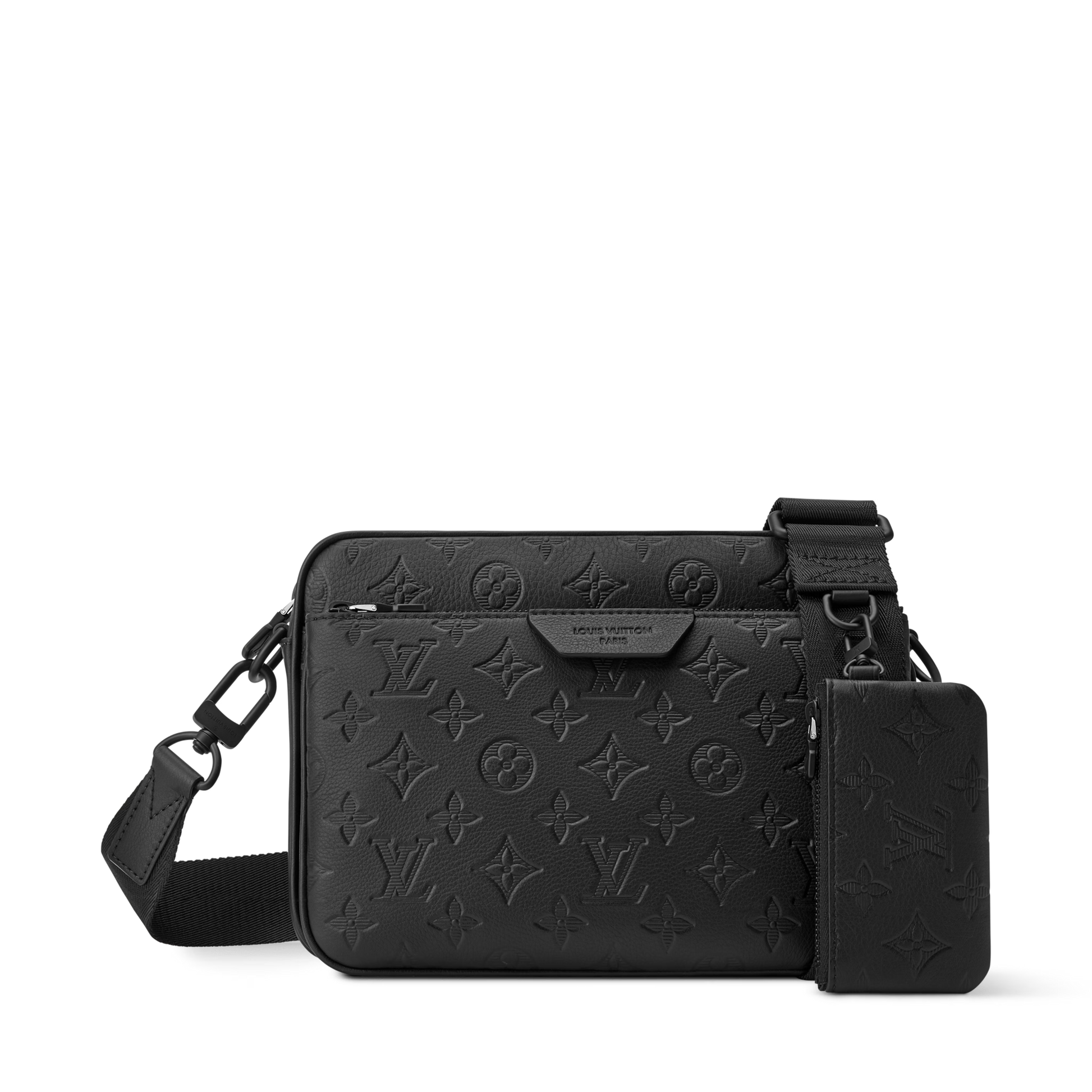 Trio Messenger Monogram Shadow Calf Leather Black Black-Tone Hardware