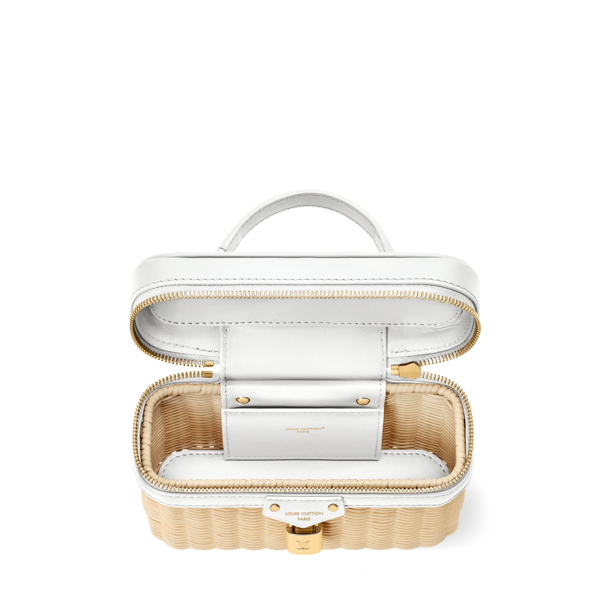 Vanity Chain Pouch Rattan Leather Snow Gold-Toned Hardware
