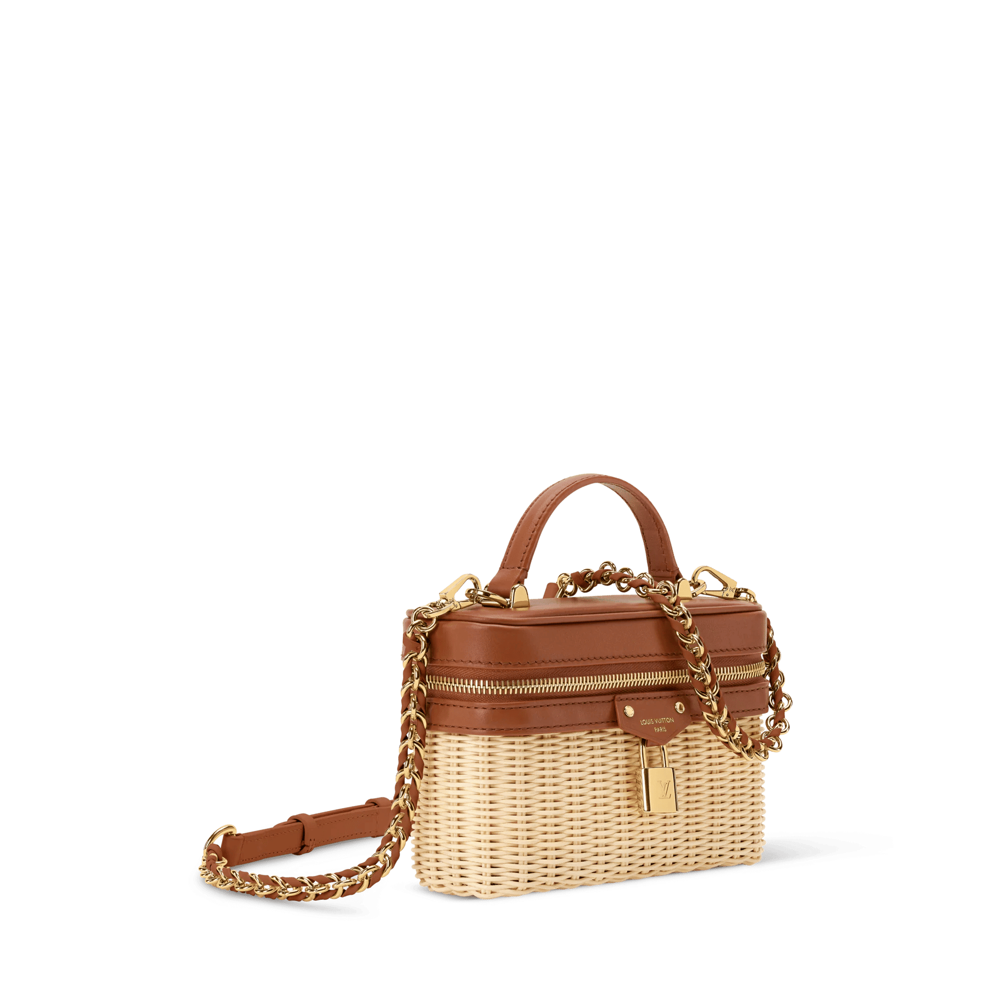 Women's Vanity Chain Pouch Rattan Leather Brown Chain Wallet
