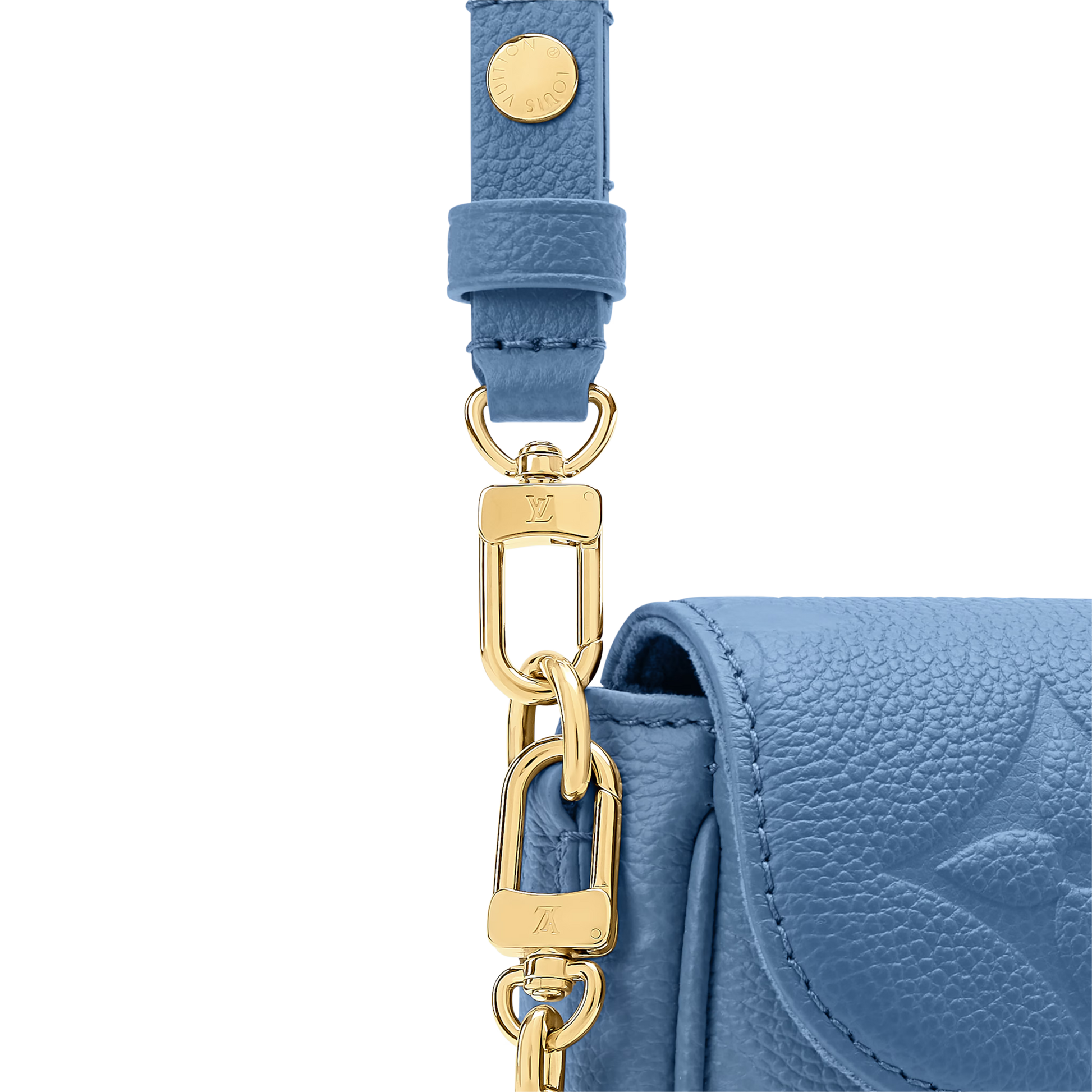 Wallet On Chain Ivy Blue Jean Monogram Empreinte Leather Gold-Toned Hardware