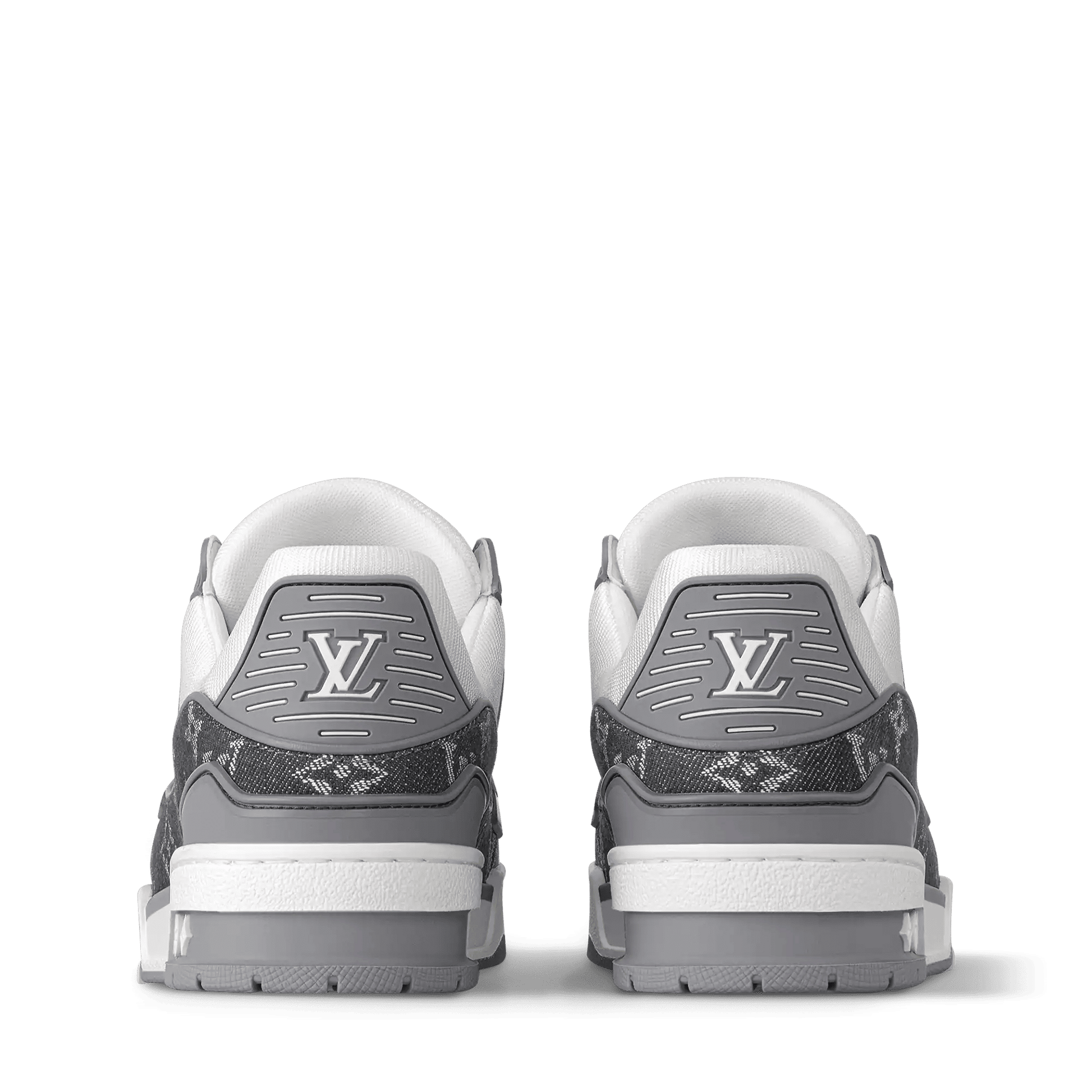 Women's LV Trainer Sneaker Grey Calf Leather Monogram Denim 1AHOUD