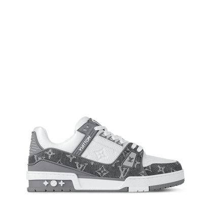 Women's LV Trainer Sneaker Grey Calf Leather Monogram Denim 1AHOUD