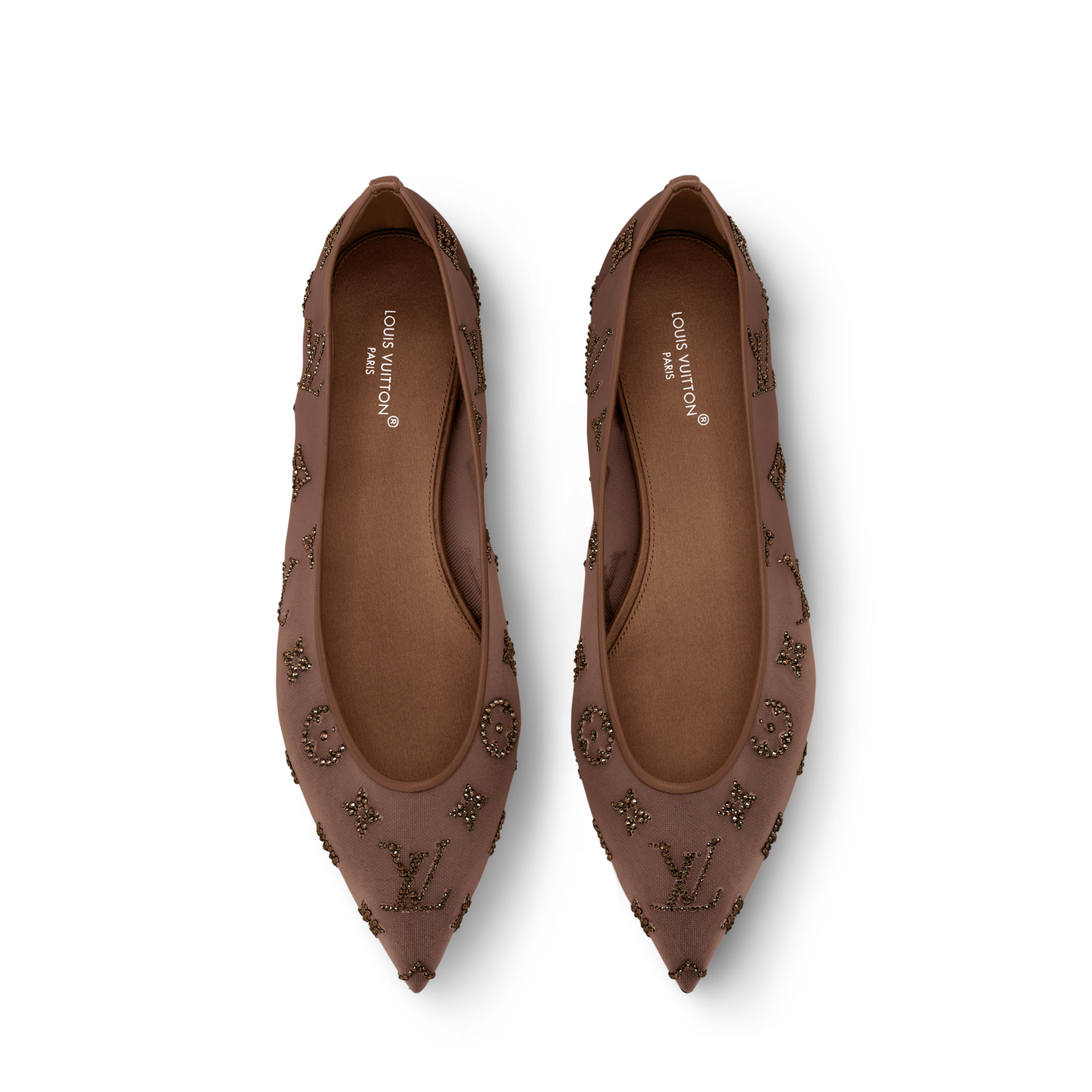 Women's Gala Flat Ballerina Brown Mesh Strass 1AIFUI