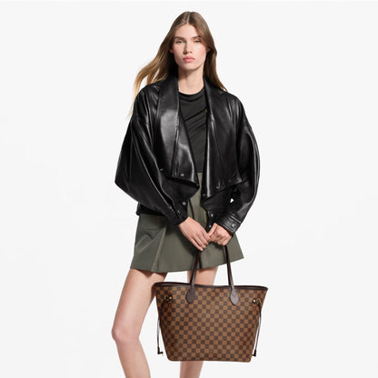Women's Neverfull MM Damier Ebene Rose Ballerine Tote Bag