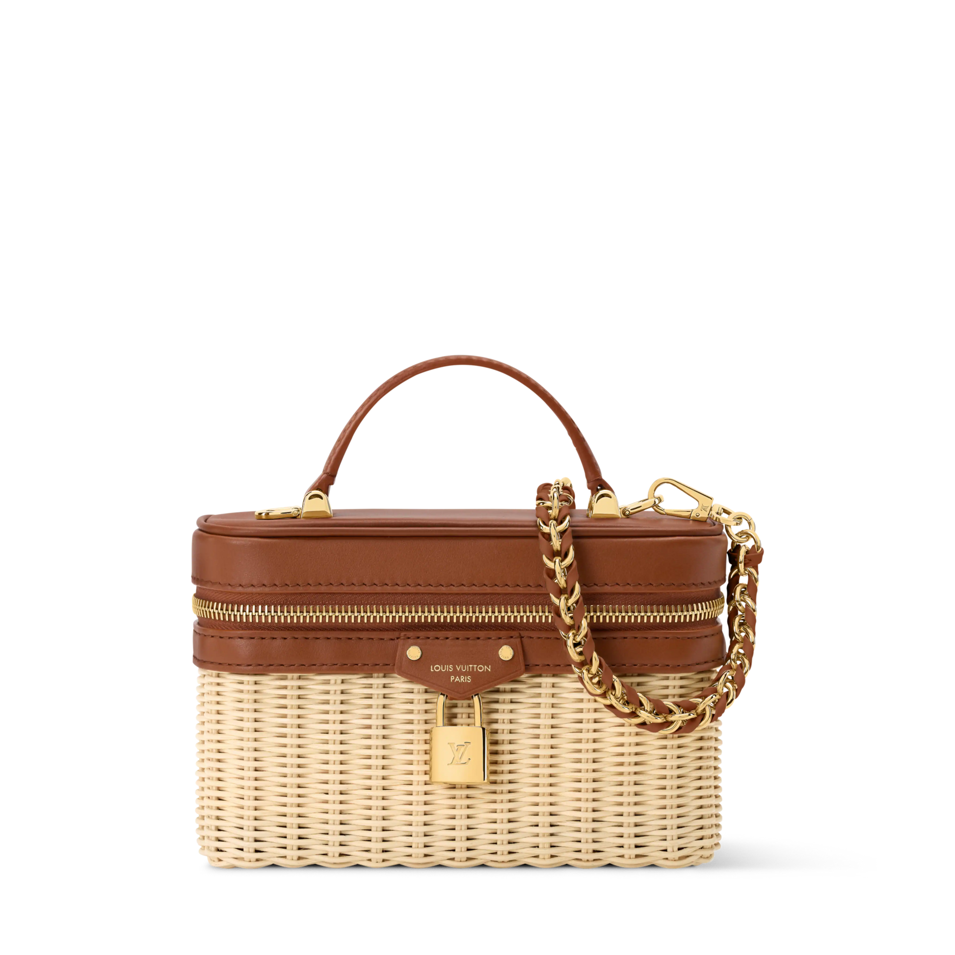 Women's Vanity Chain Pouch Rattan Leather Brown Chain Wallet