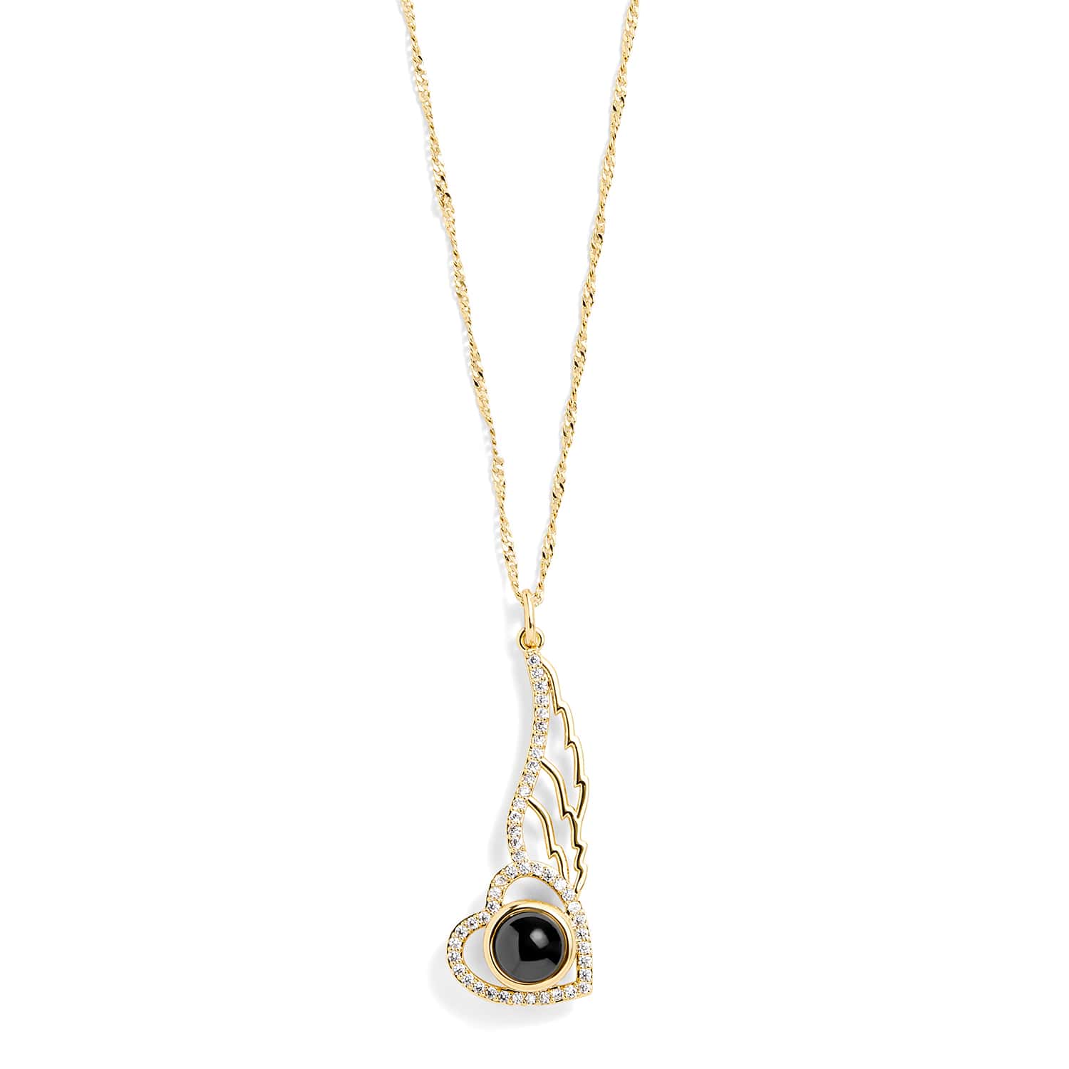 Personalized PavĂ© Angel Wing Photo Necklace