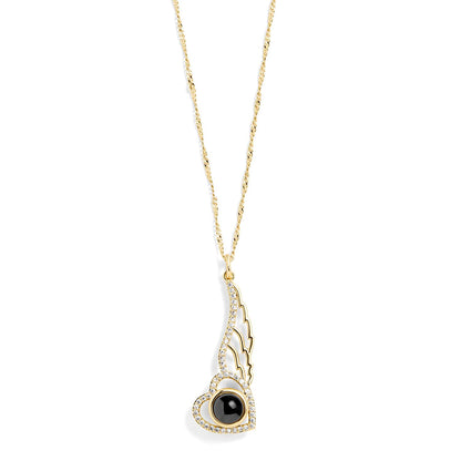 Personalized PavĂ© Angel Wing Photo Necklace