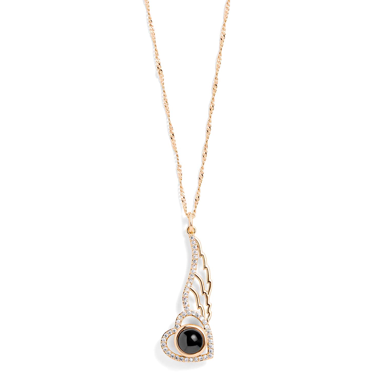 Personalized PavĂ© Angel Wing Photo Necklace