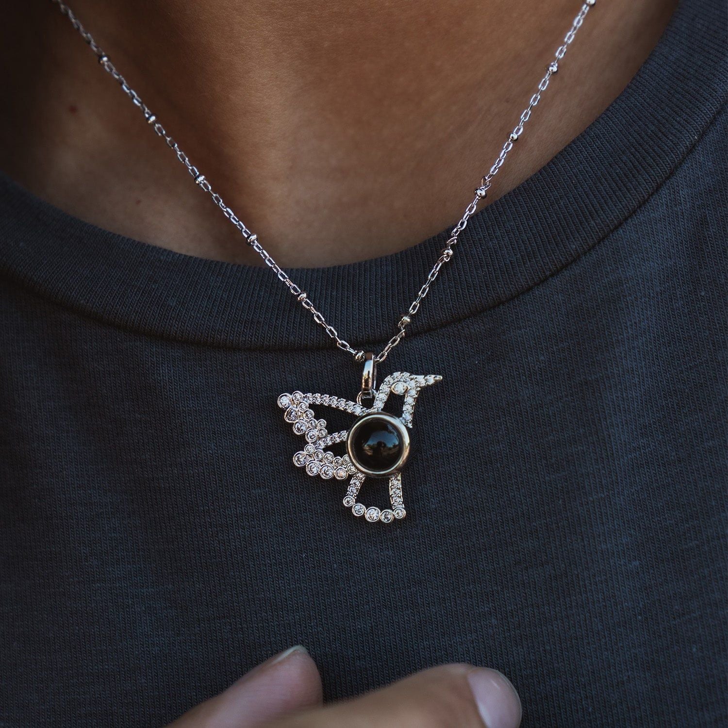 Personalized PavĂ© Bird Photo Necklace