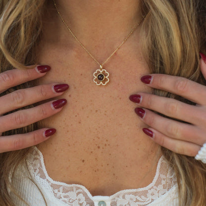 Personalized PavĂ© Clover Photo Necklace