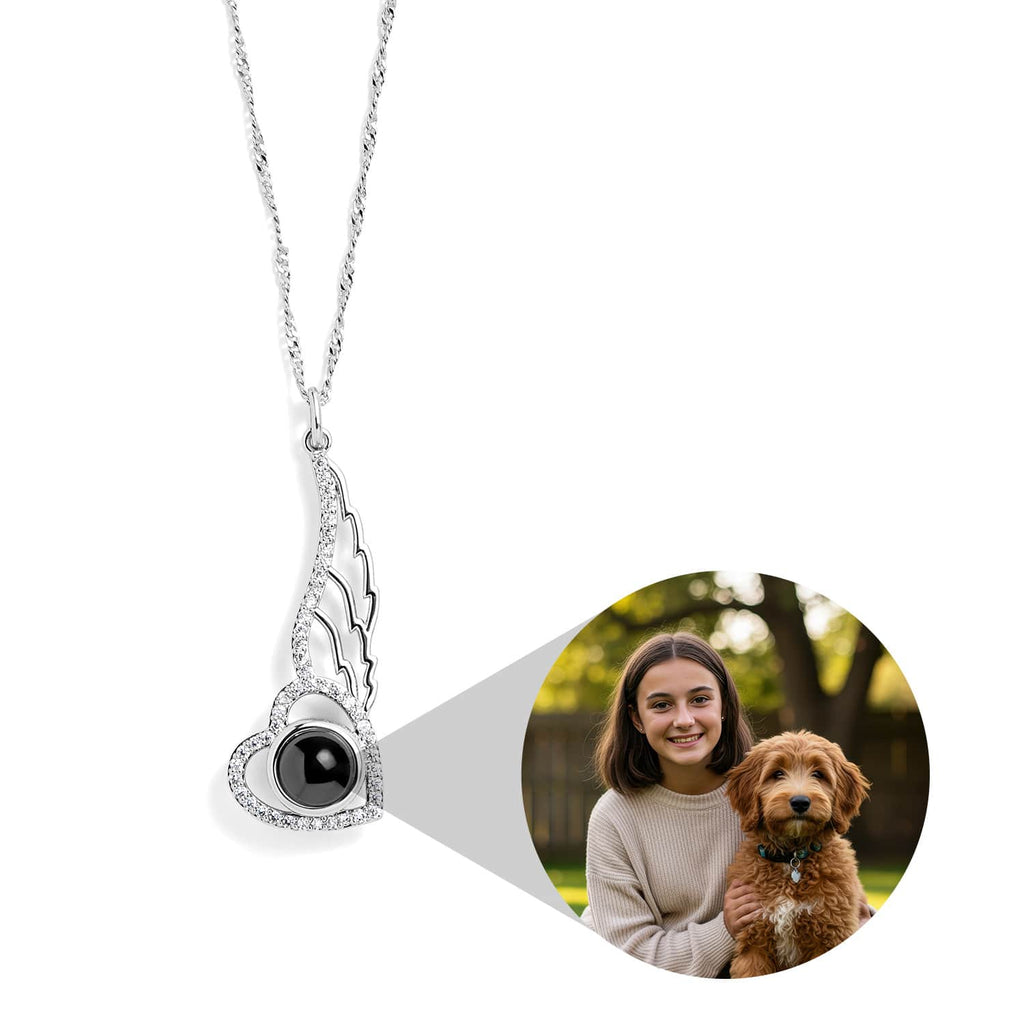 Personalized PavĂ© Angel Wing Photo Necklace