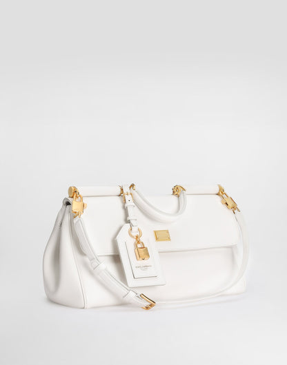Medium My Sicily Handbag Plongé Calfskin Leather White Gold-Toned Hardware