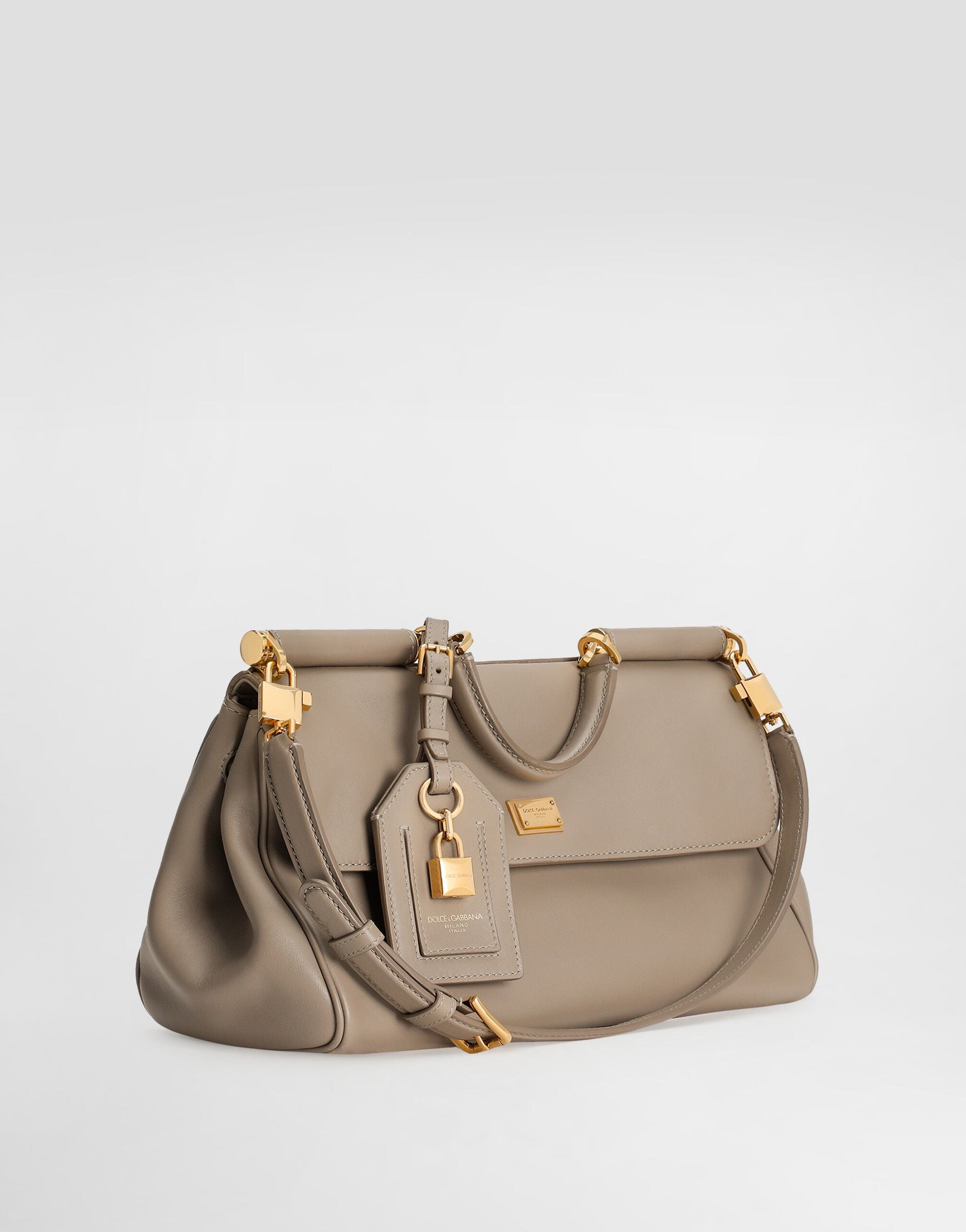 Medium My Sicily Handbag Plongé Calfskin Leather Beige Brass-Toned Hardware