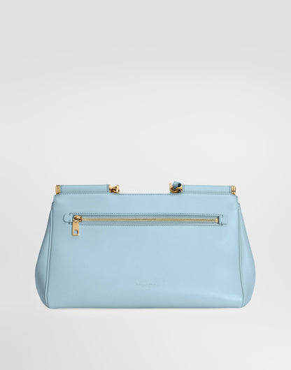 Medium My Sicily Handbag Plongé Calfskin Leather Light Blue Brass-Toned Hardware