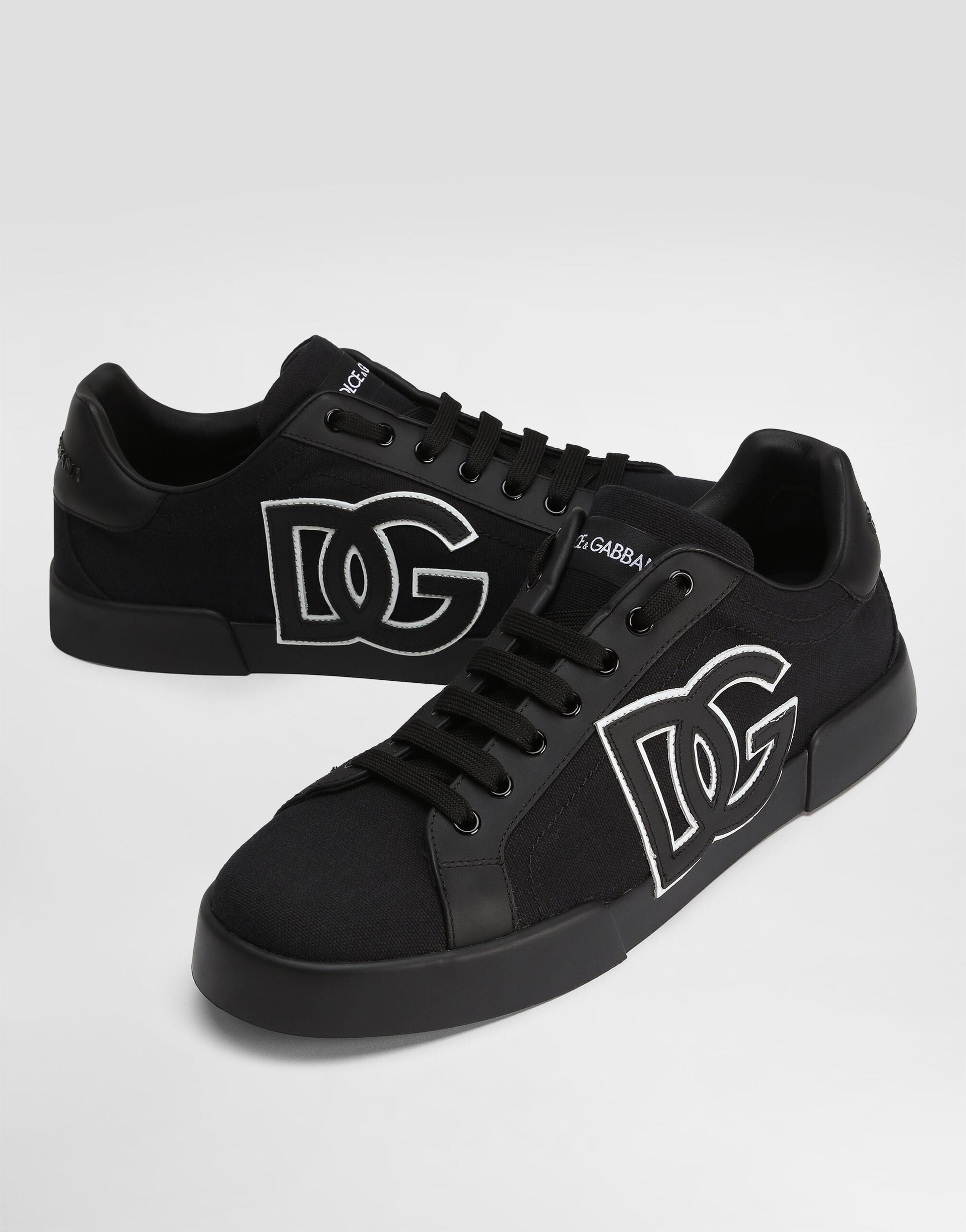 Portofino Light Canvas Calfskin Strobel Sneakers Black