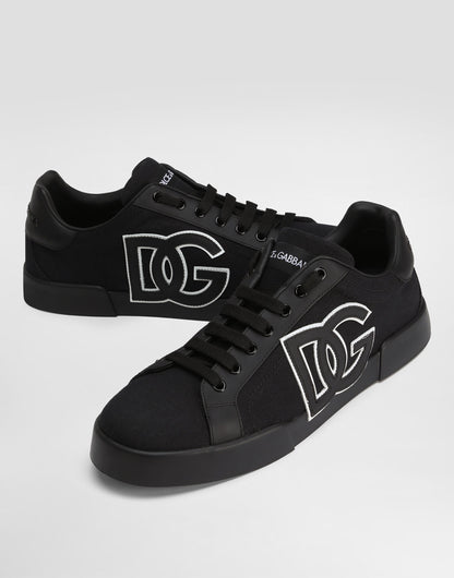 Portofino Light Canvas Calfskin Strobel Sneakers Black